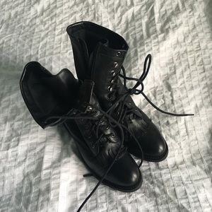Leather combat lace up booties
